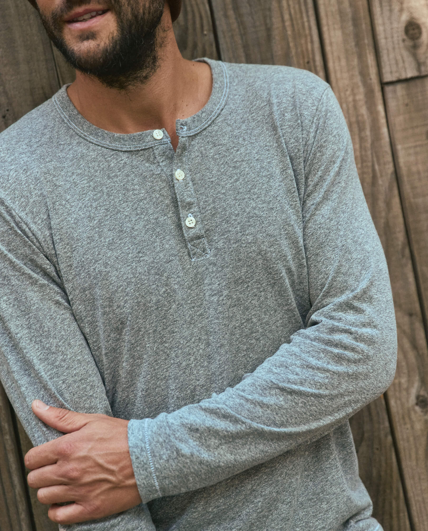 702-the-men-s-slim-henley.-heather-grey-5.jpg The Men's Slim Henley. -- Heather Grey