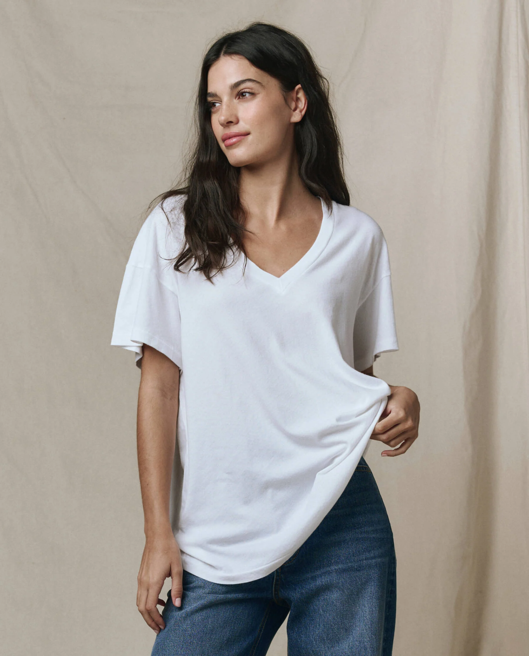 The Slouchy V-Neck Tee. -- True White