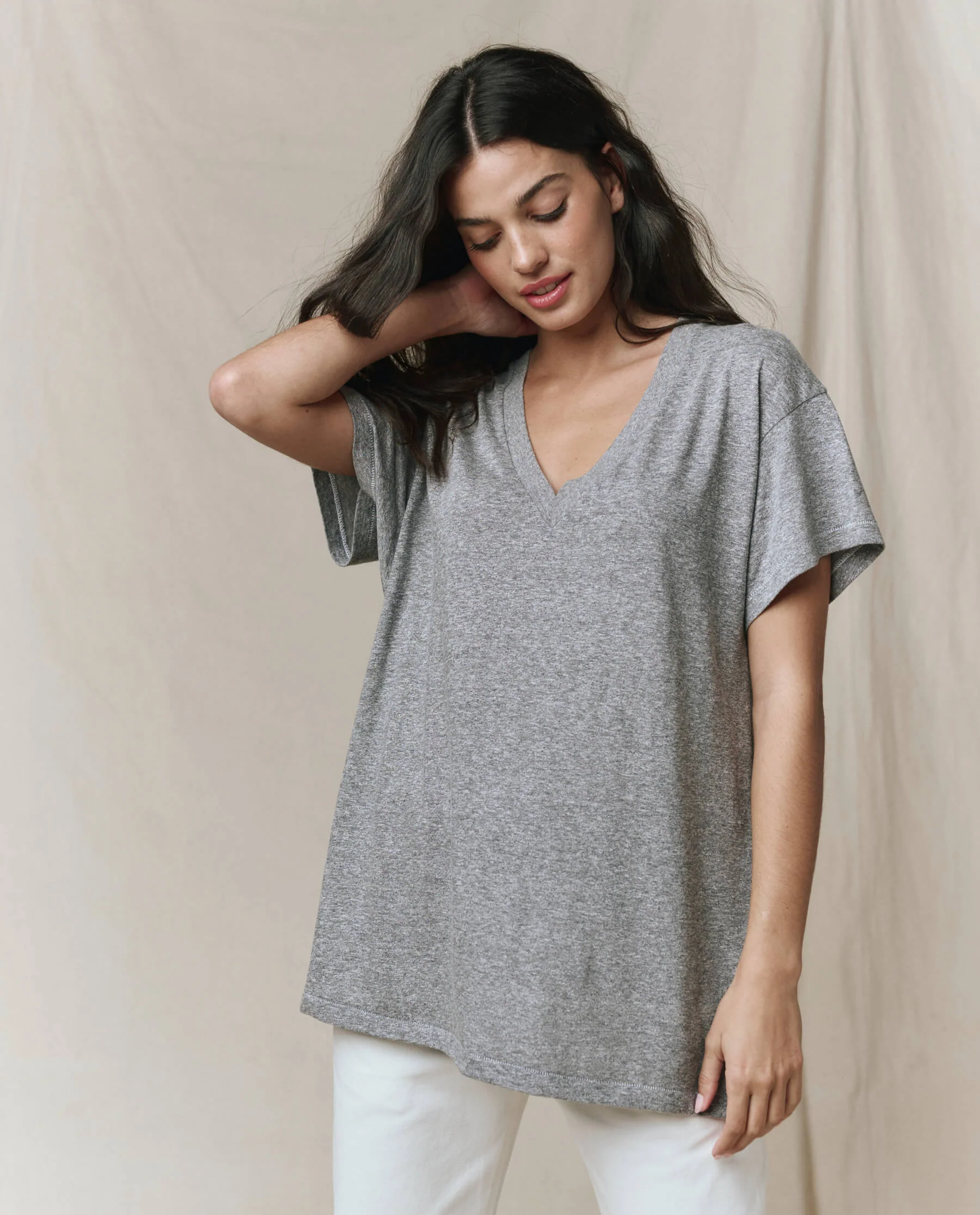 The Slouchy V-Neck Tee. -- Heather Grey
