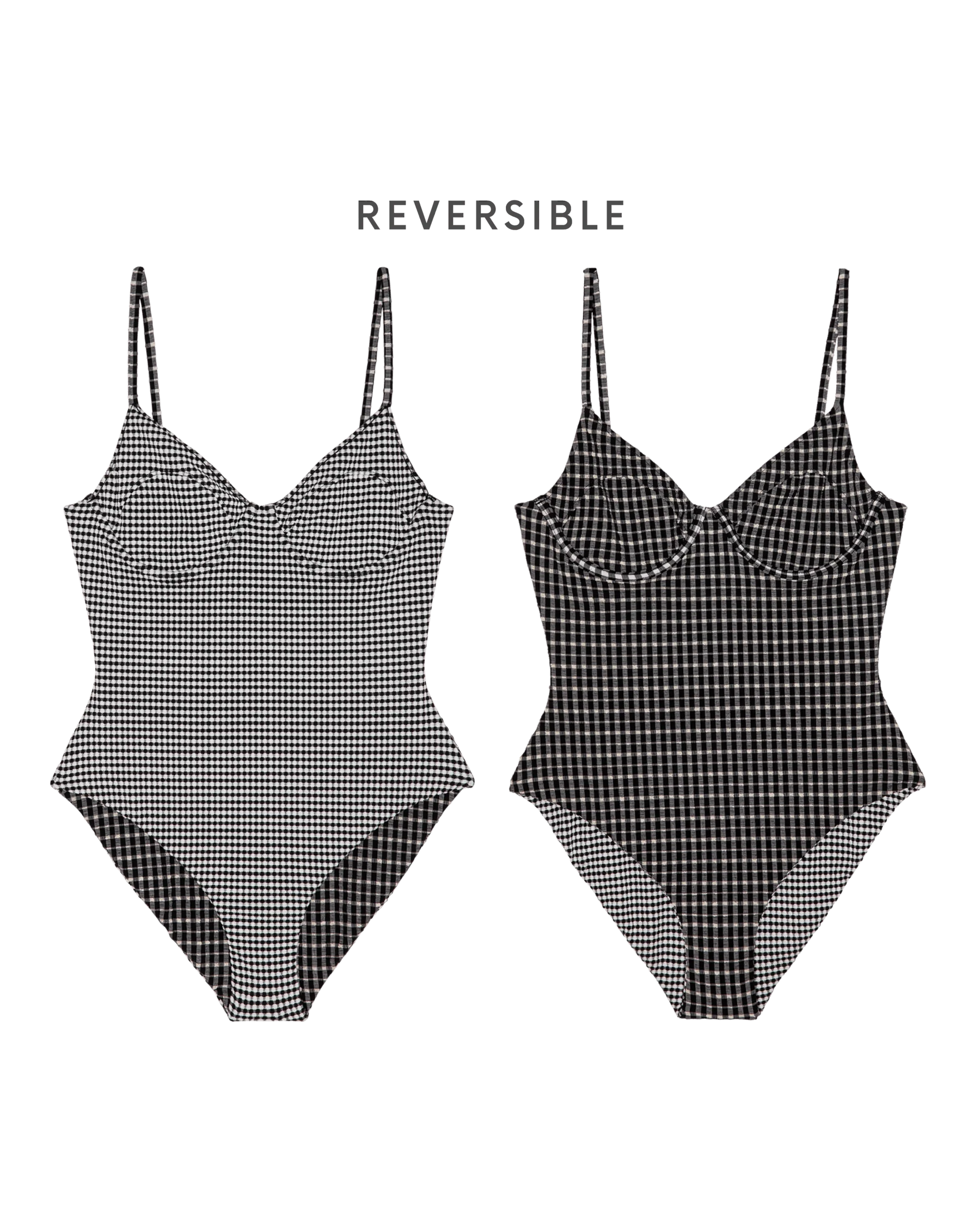 The Reversible Underwire One Piece. -- Black And Cream Check