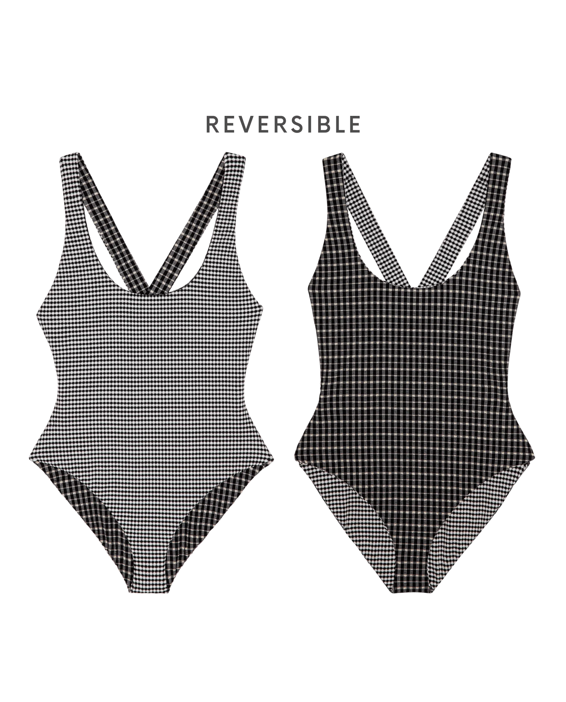 The Reversible Cross-Back One Piece. -- Black And Cream Check
