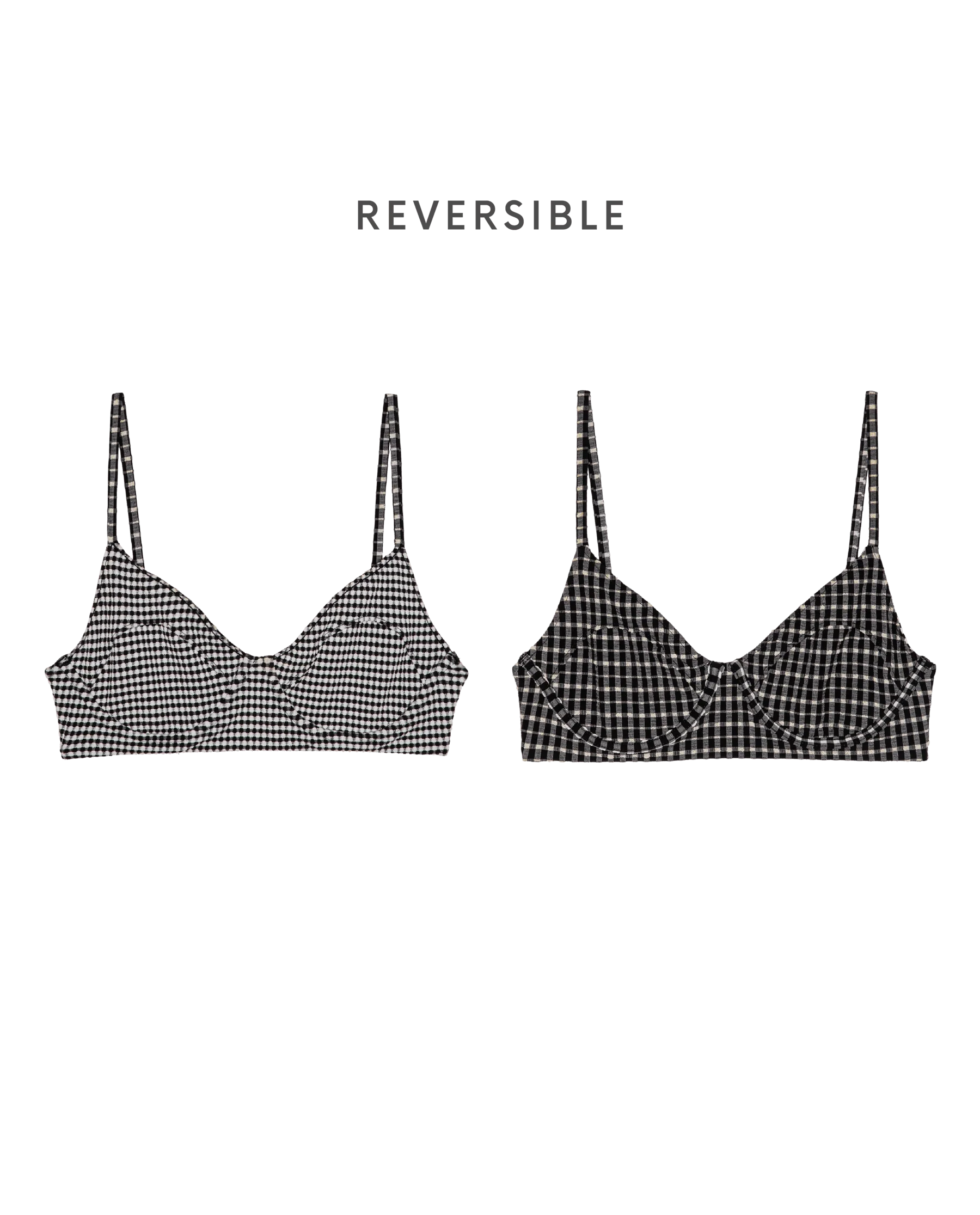 The Reversible Underwire Bikini Top. -- Black And Cream Check
