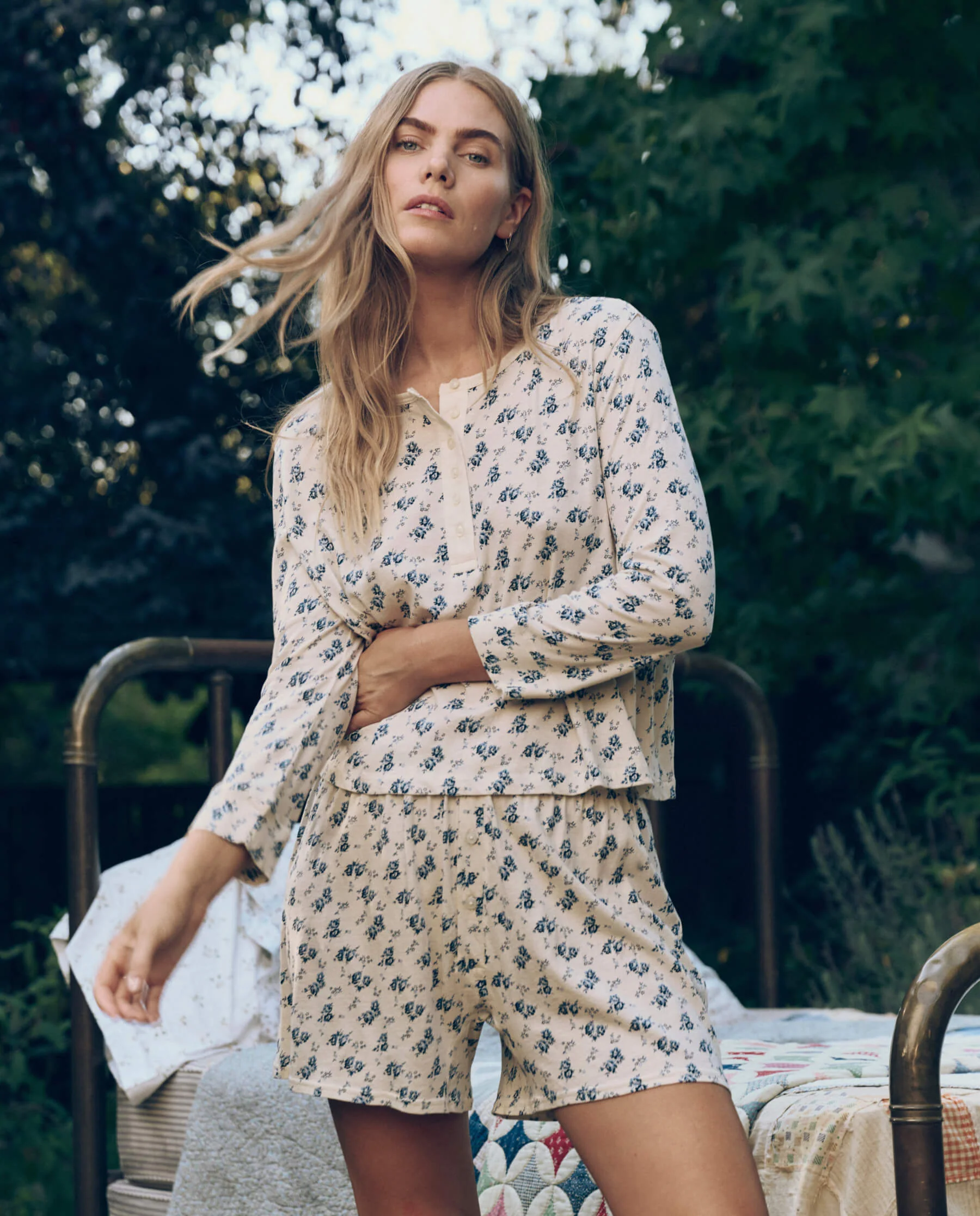 The Crop Sleep Henley. -- Indigo Rose