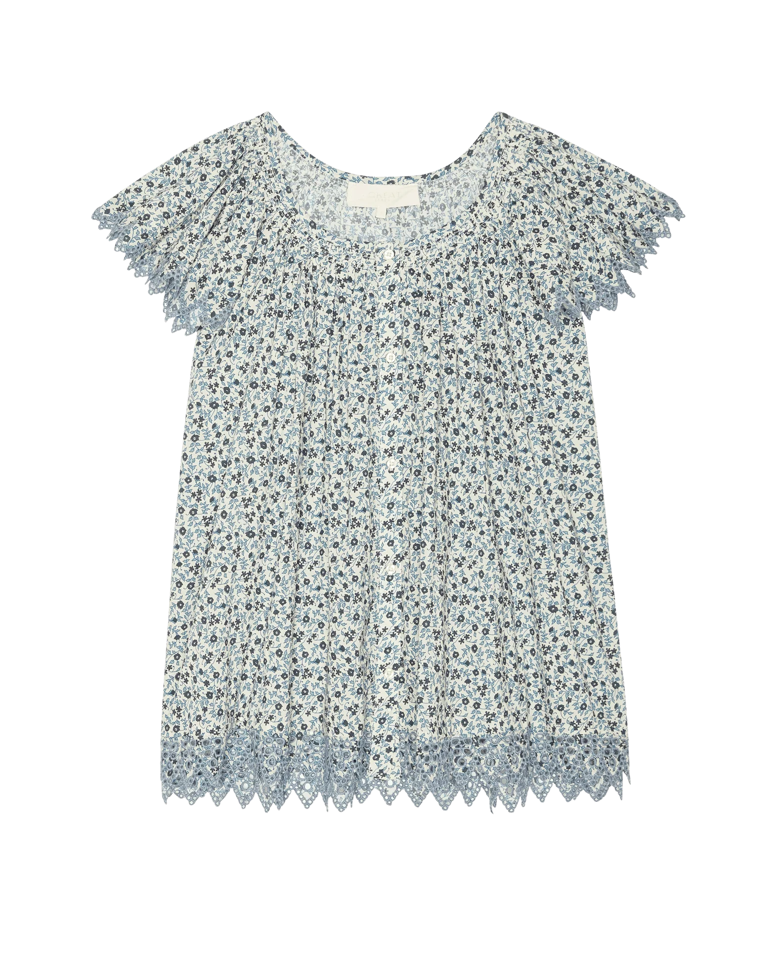 The Flutter Sleeve Eyelet Top. -- Bluebell Ditsy