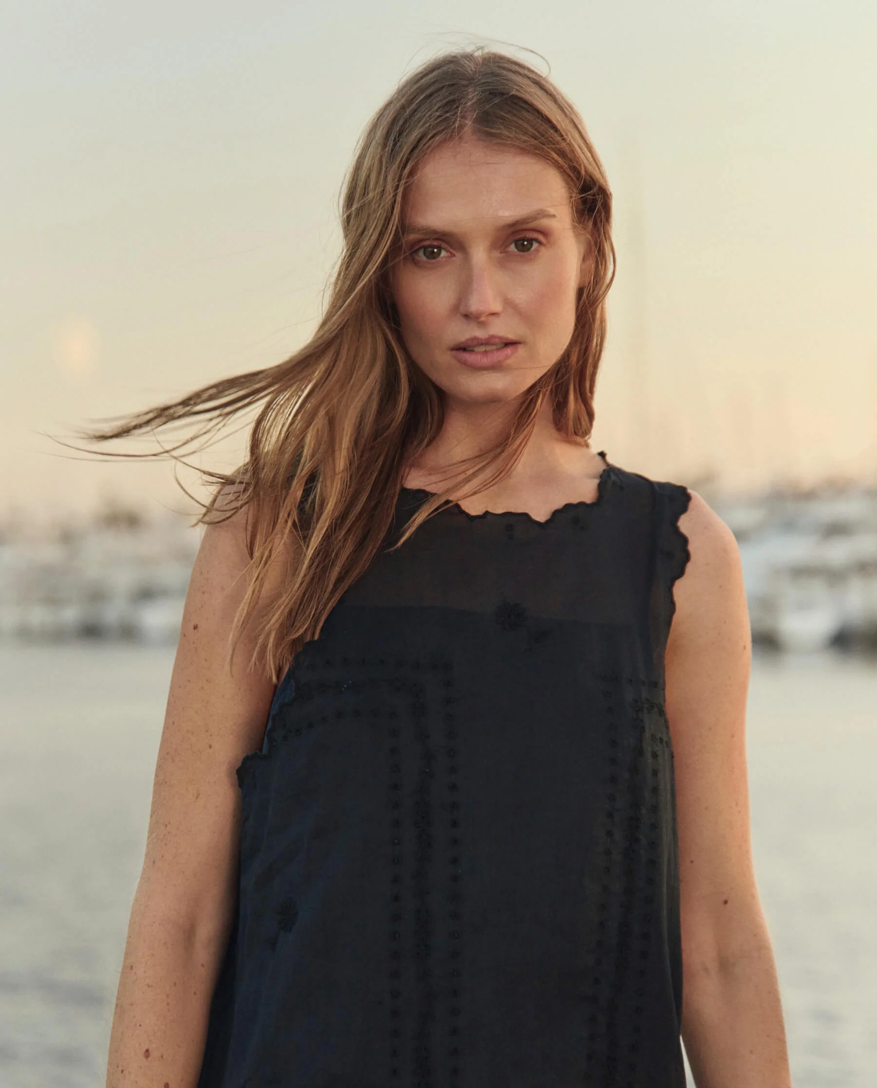 The Scalloped Eyelet Shift Dress. -- Black
