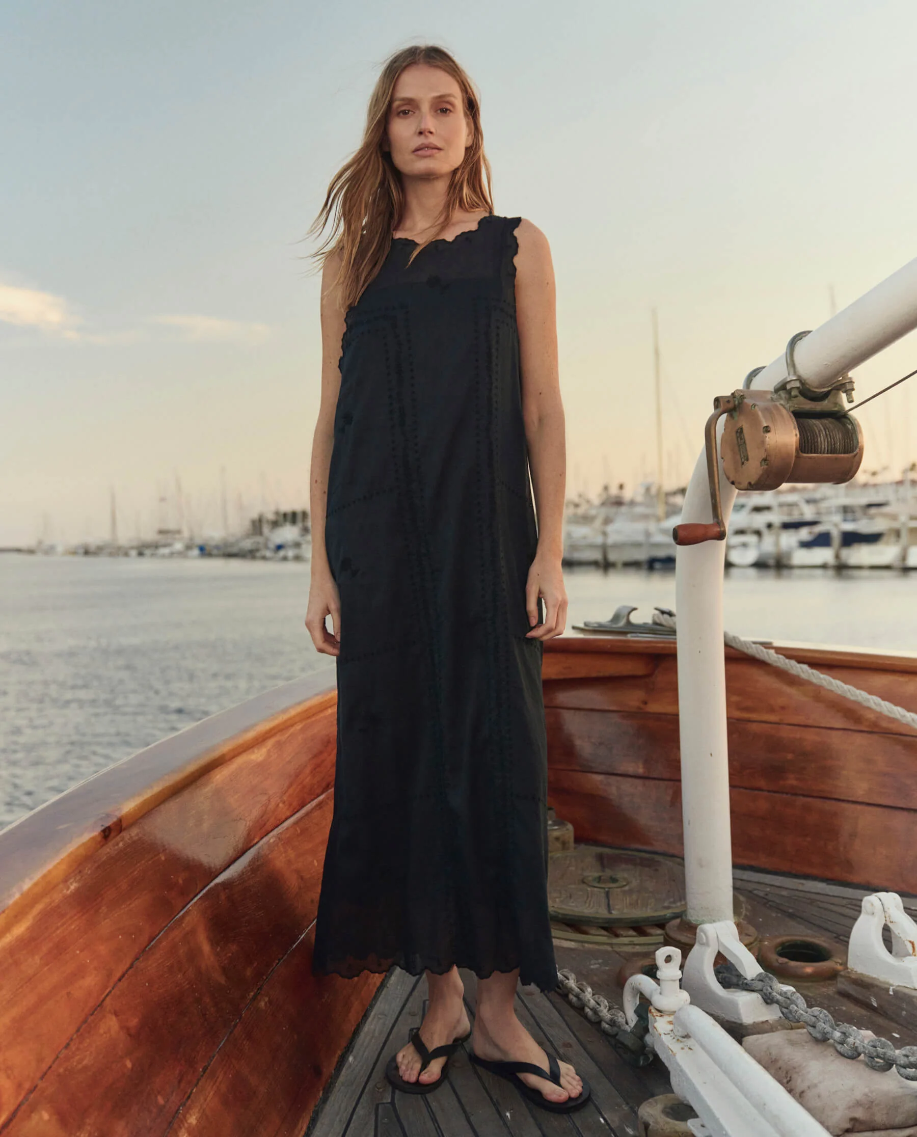 The Scalloped Eyelet Shift Dress. -- Black