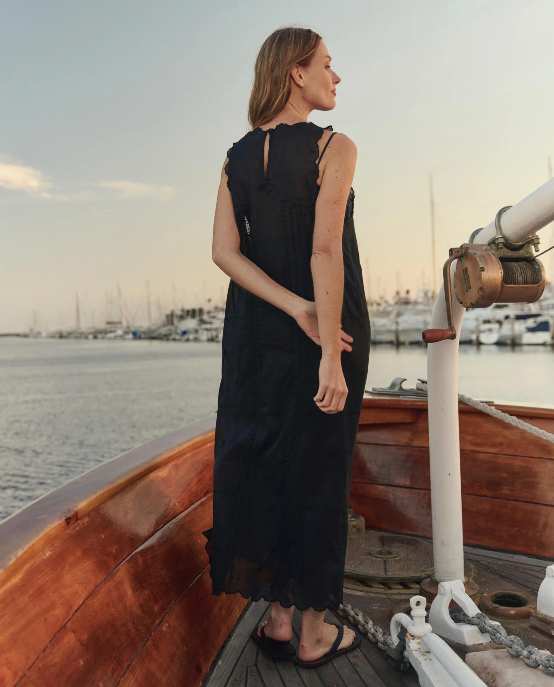 The Scalloped Eyelet Shift Dress. -- Black