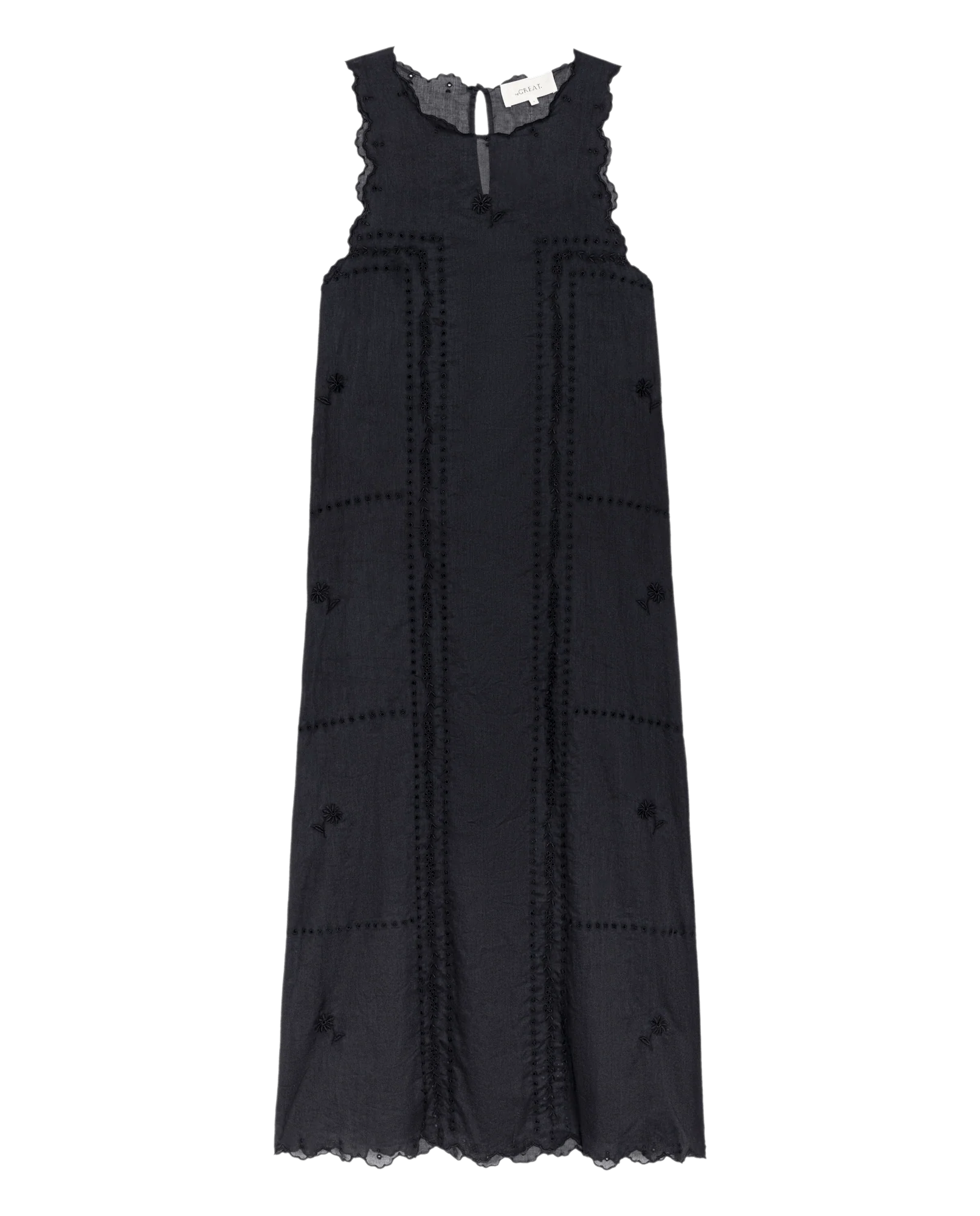 The Scalloped Eyelet Shift Dress. -- Black