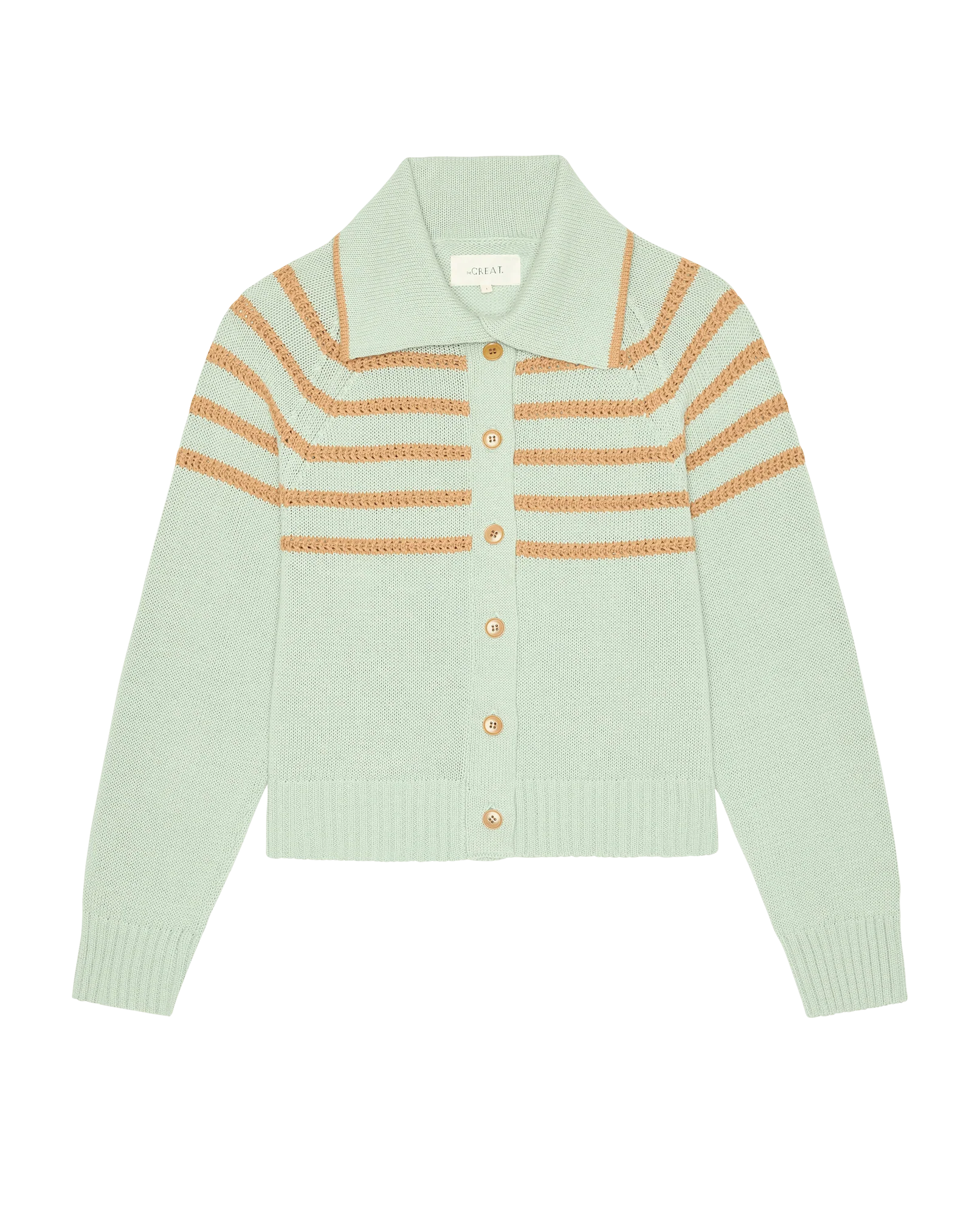 The Scholar Cardigan W/ Crochet Stripes. -- Seafoam